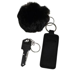 Black Pom Pom Emergency Knife Self Defense Keychain Accessory